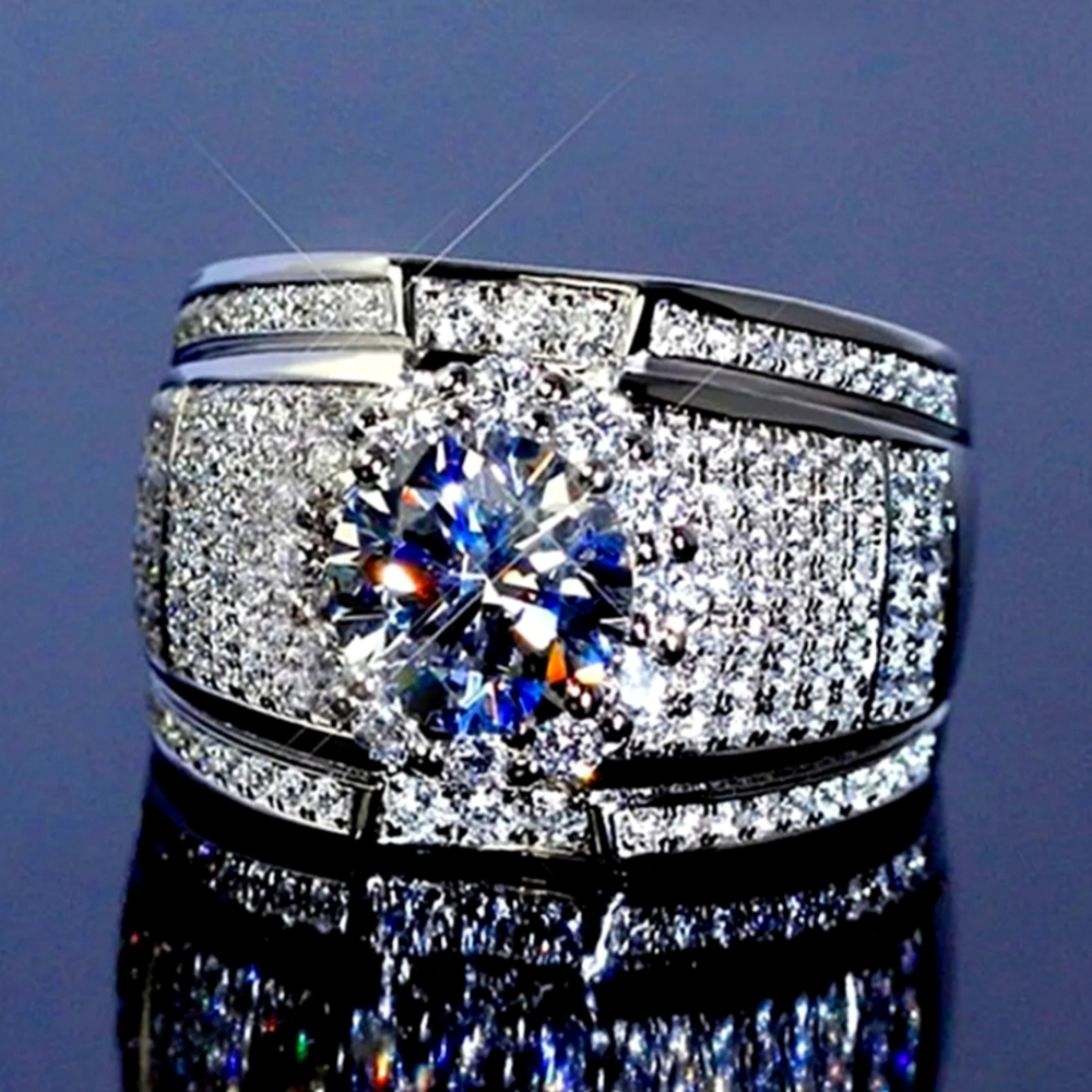 Men's Ring with artificial diamond. Stainless steel, Hypoallergenic. Birthday